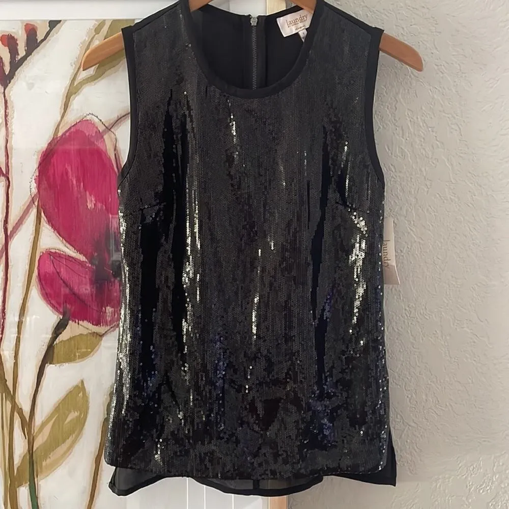 NEW Shelli Segal Black Sequin Tank Top Glam Mobwife Back Zip Cocktail Party Date - Image 3
