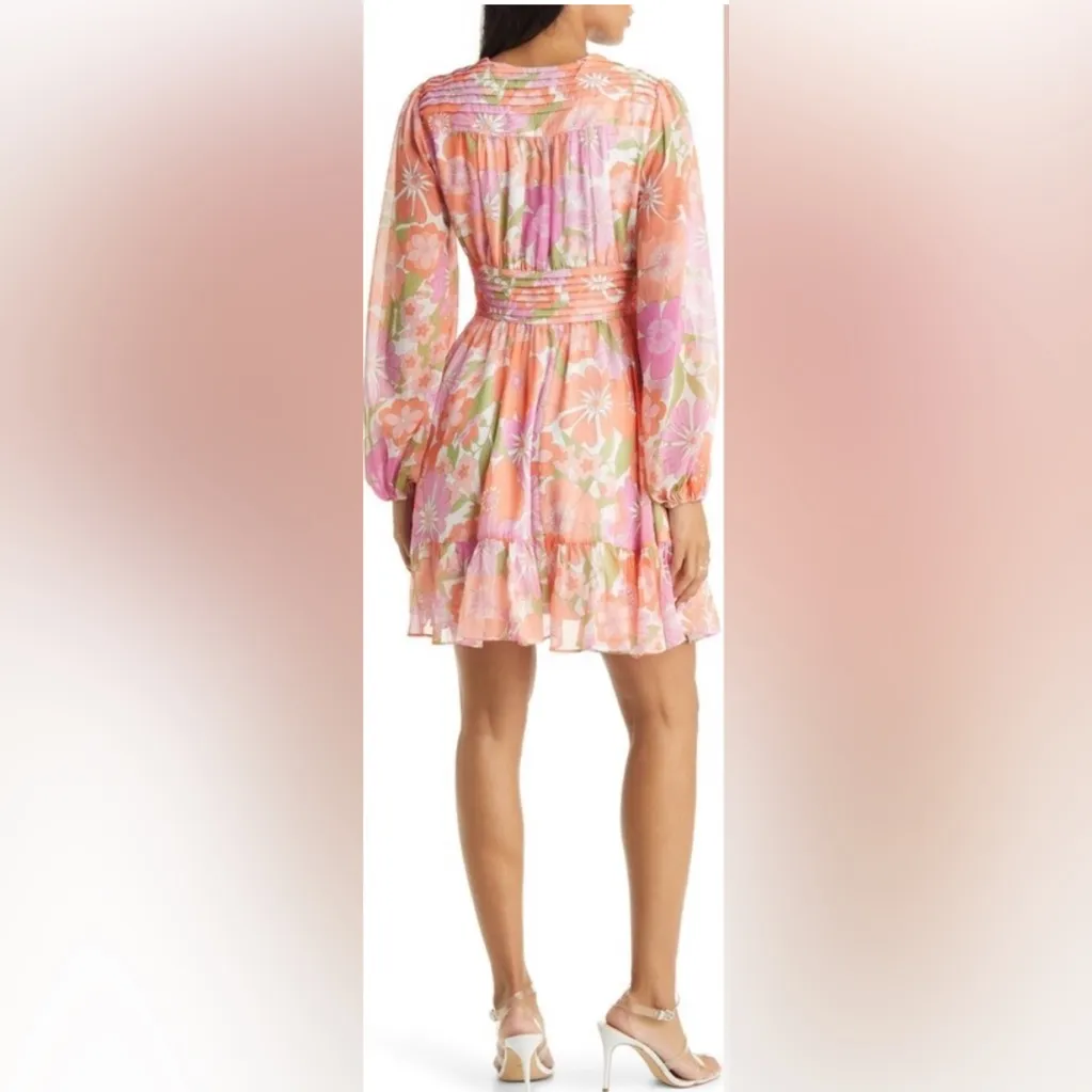 VICI Collection Floral Long Sleeve Chiffon Babydoll Dress Medium Wedding Flowy - Image 6