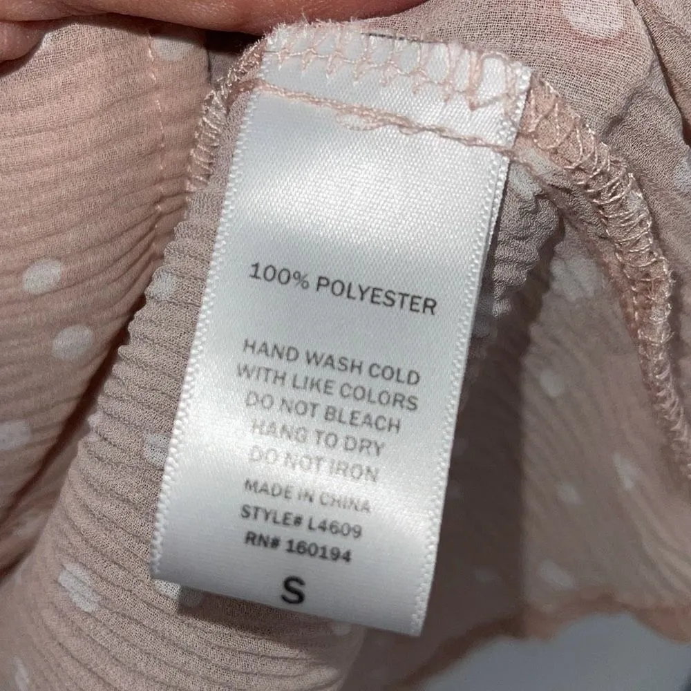 By Together Womens Balloon Sleeve Polka Dot Button Front Sheer Blouse Pink Small - Image 6