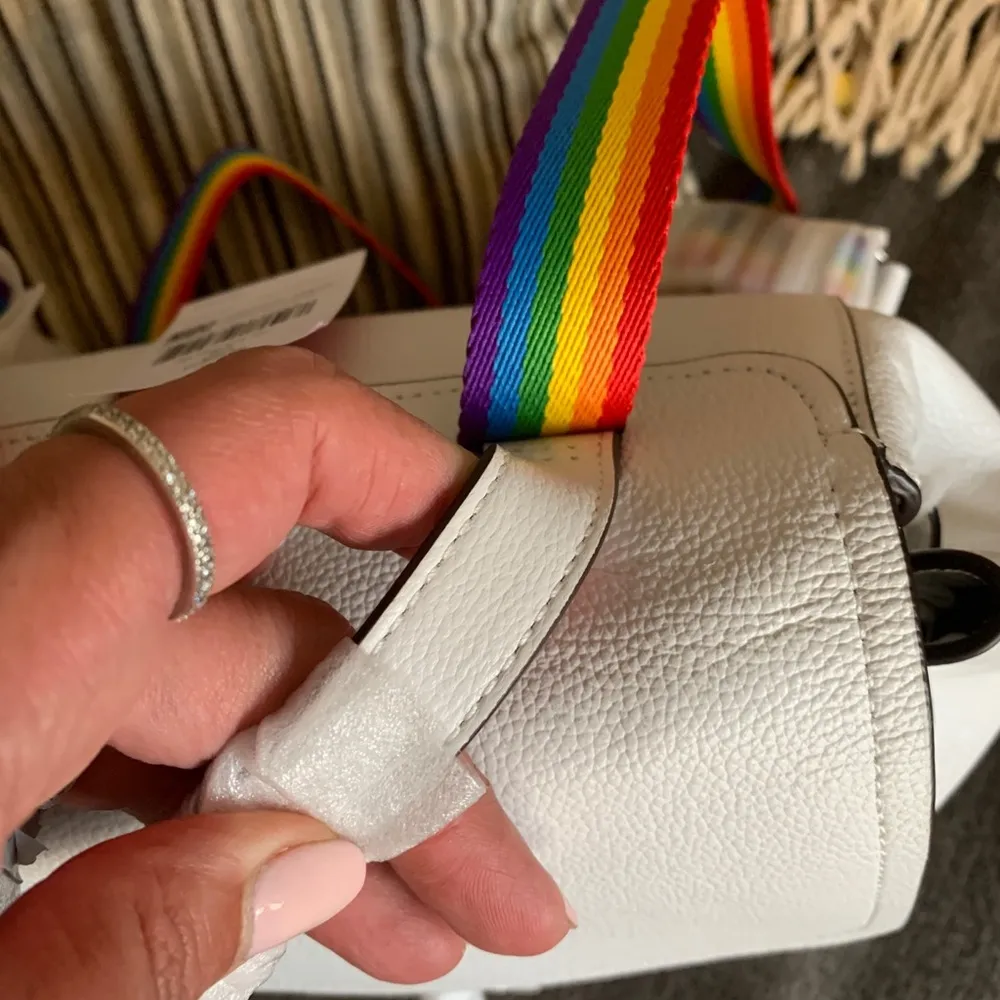 Authentic KATE SPADE Leather Flap drawstring rainbow🌈medium backpack - Image 6