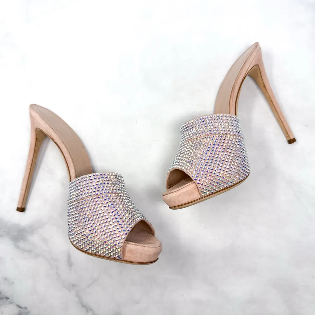 Giuseppe Zanotti Isidora Iridescent Rhinestone Platform Mule Pump Heel Nude 38.5 - Image 8