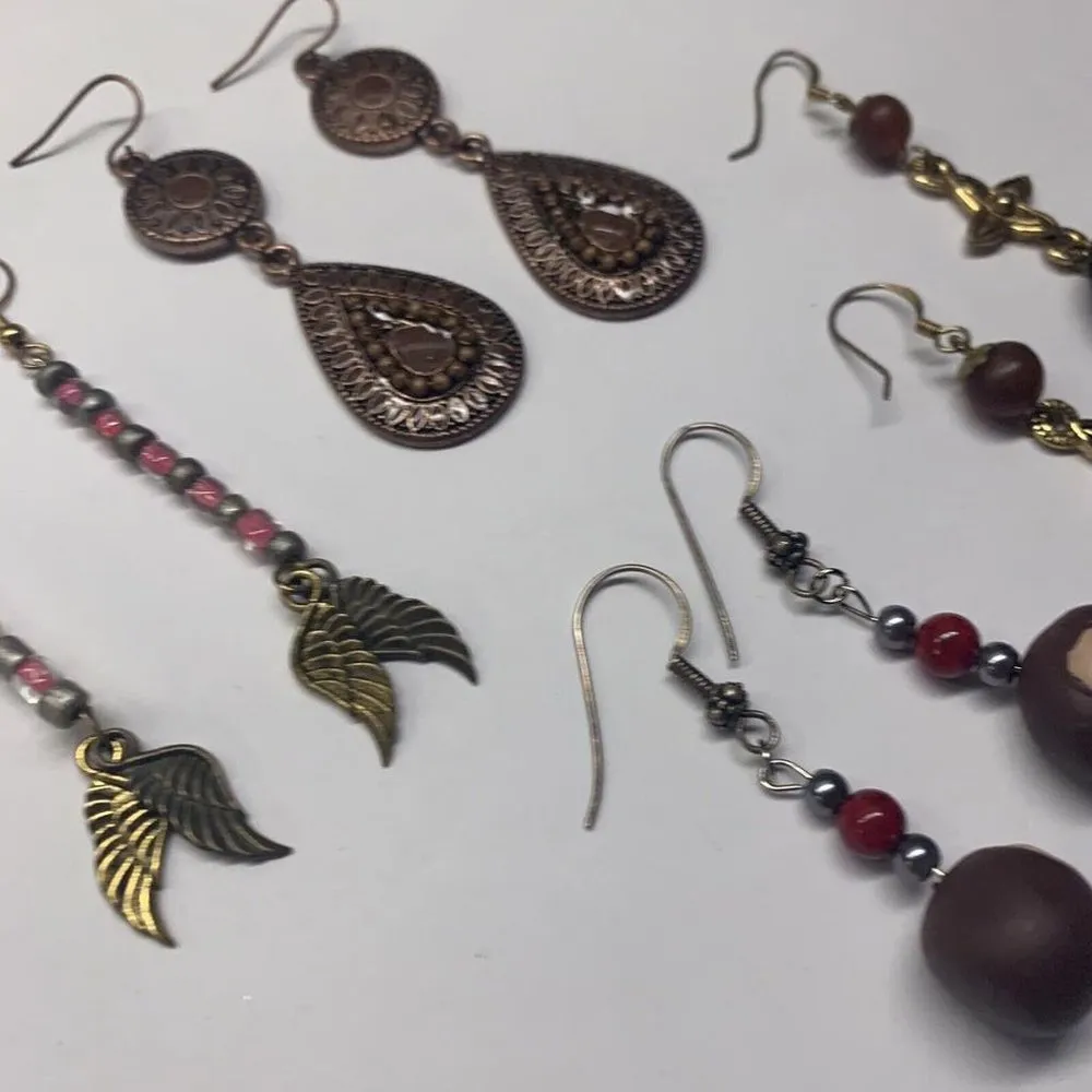 Lot Of 4 Pretty Costume Earrings Pierced Long Dangle Mix Some Beaded Some Brown - Image 8