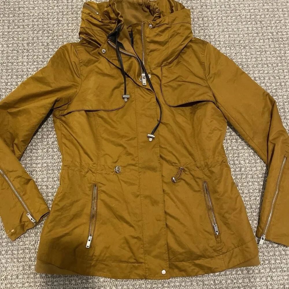 ZARA BASIC Coat Womens Medium Brown Hooded Lightweight Jacket Parka Full Zip - Image 3