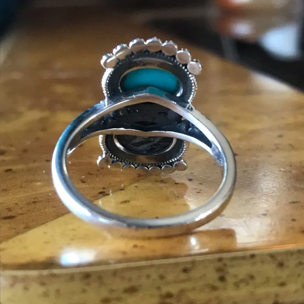 Sleeping Beauty Turquoise White Buffalo Sterling Silver Ring Size 8 - Image 10