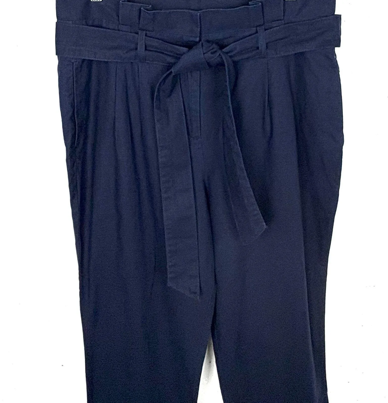 Boden St. Ives High Rise Paperbag Waist Linen Blend Trouser Pants Belt Blue 10R Size 10 - Image 7