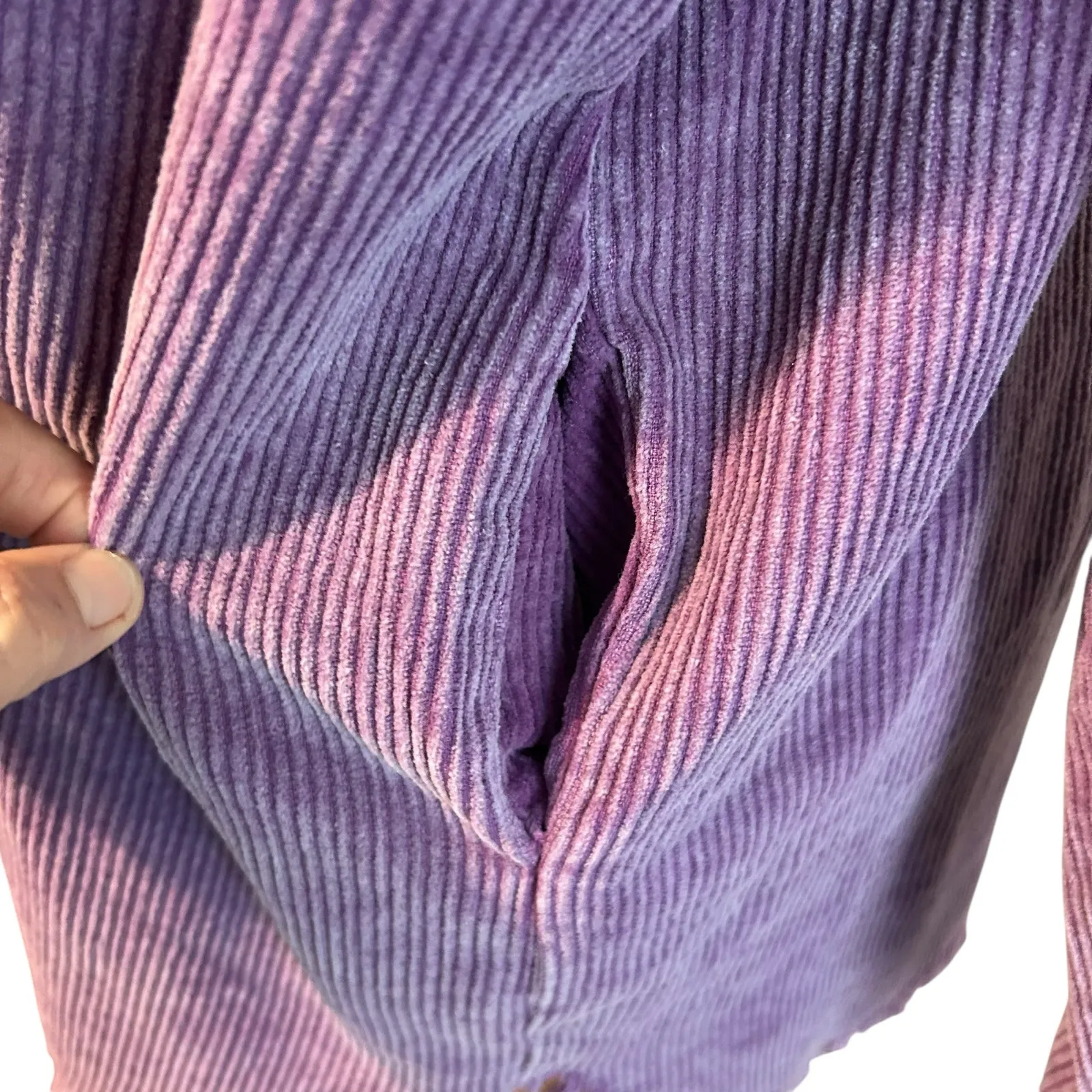 la miel Corduroy Shacket SZ M Purple Button Down Raw Hem Pocket Wide Wale Jacket Size M - Image 6