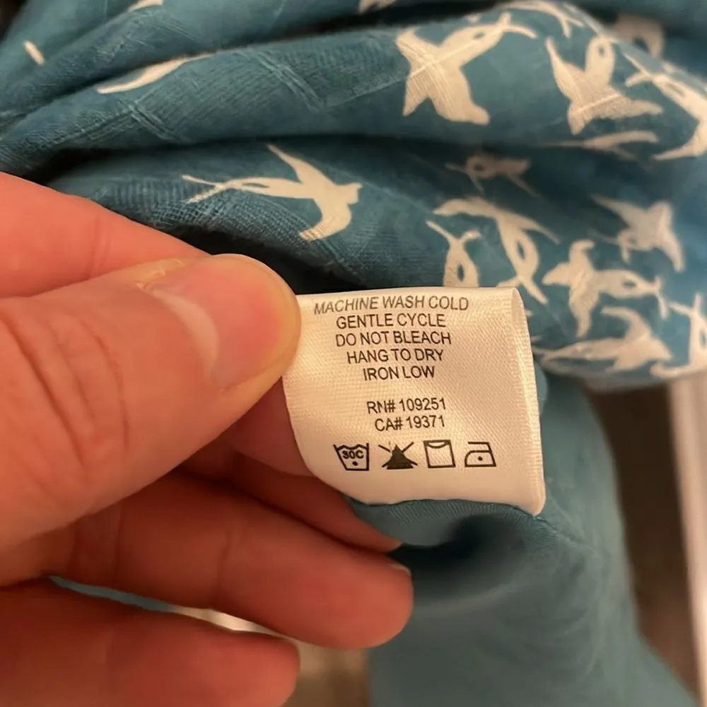 Trovata Blue & White Bird Print Cotton Halter Sundress - Image 6