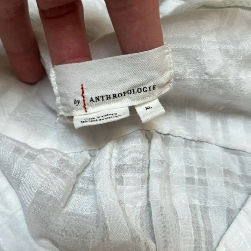 Anthropologie White Textured Wrap Blouse XL – Ruffle Sleeve Smocked Waist Top - Image 10