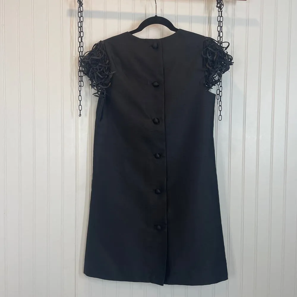 NWT Kate Spade Silk & Cotton Black Vicki Fringe Mini Swing Dress Size S - Image 5