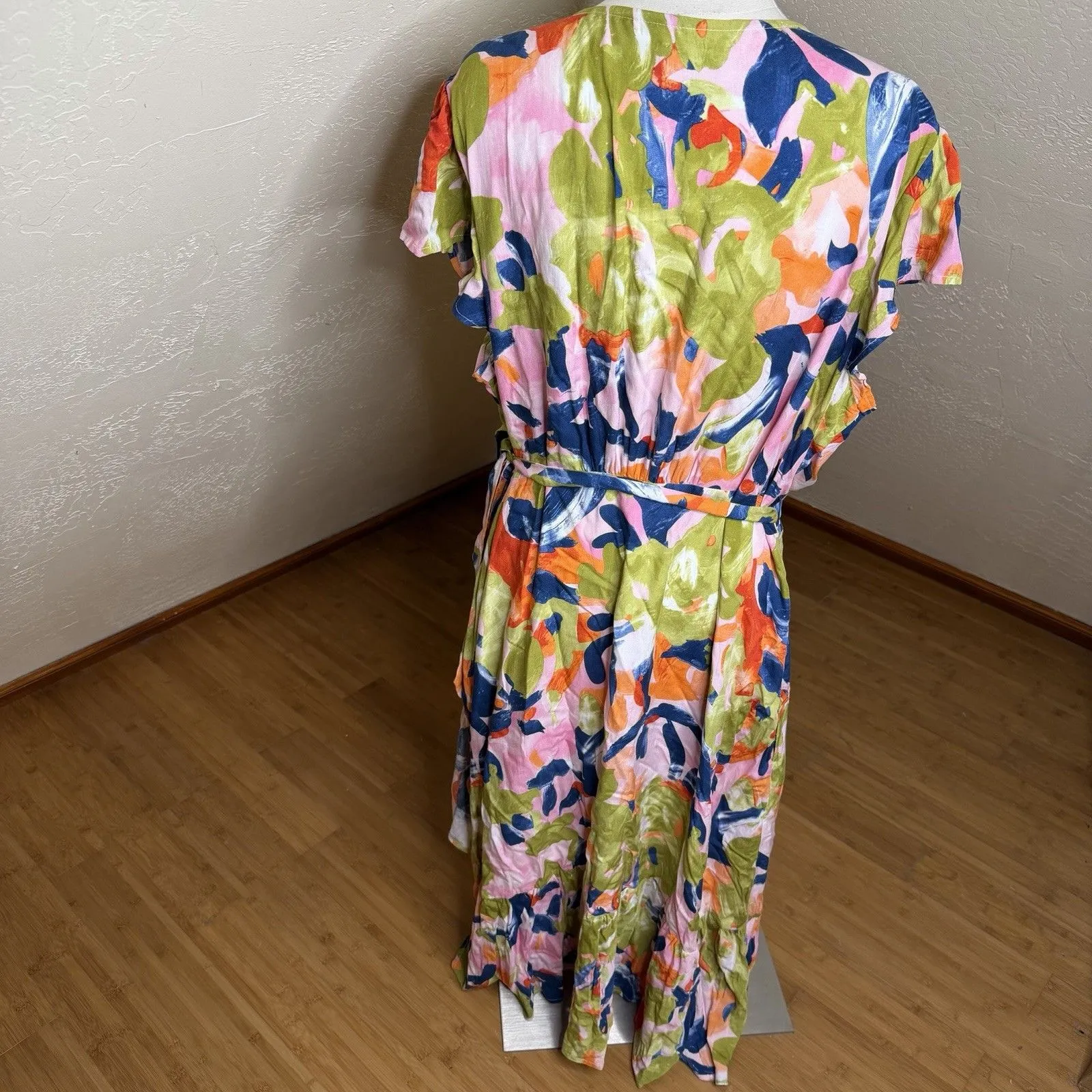 ModCloth Wrap Dress Womens 2X Colorful Abstract Print Midi Ruffle Cap Sleeves - Image 11