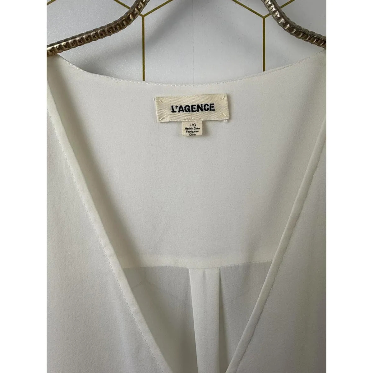 L'AGENCE 100% Silk Kalya Ivory Wrap Front Blouse - Size - Large - Image 6