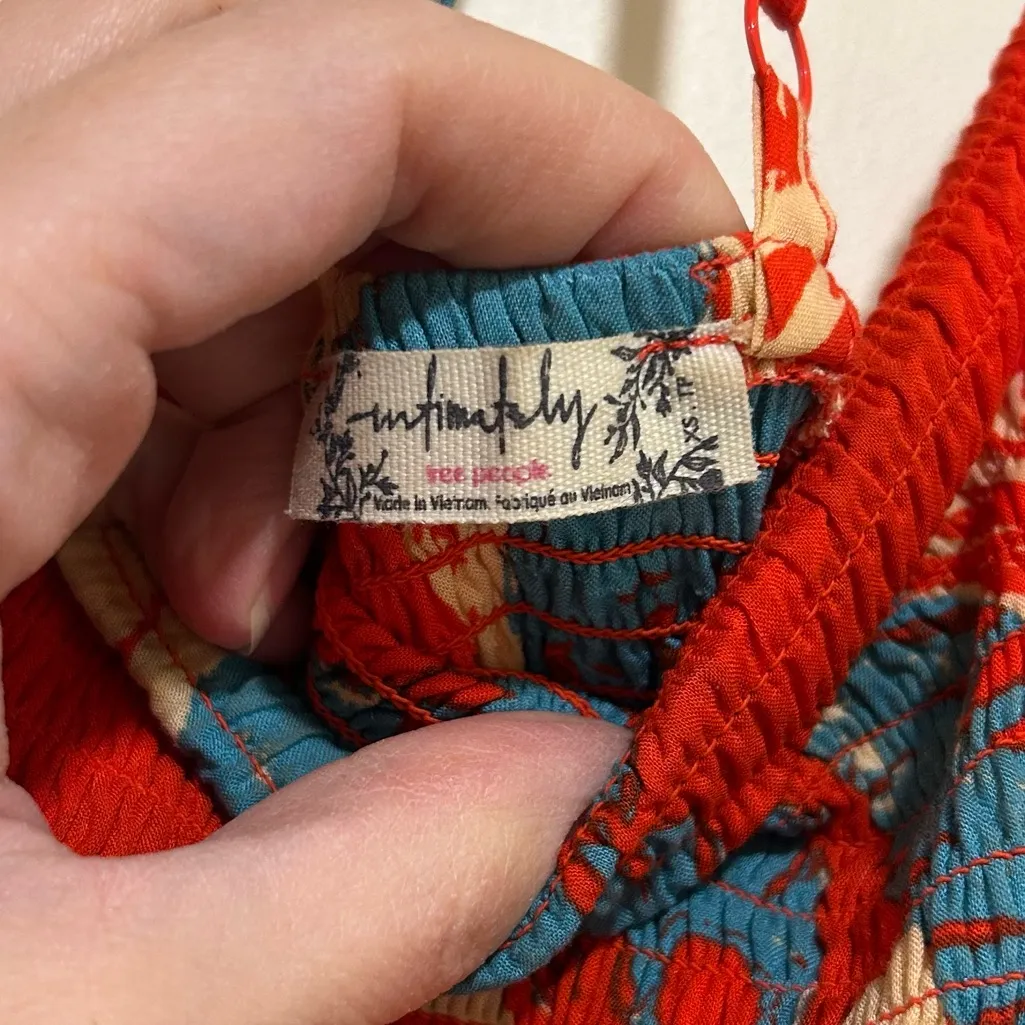 Intimately Free People Heat Wave Tropical Print Smocked Maxi Dress Size XS Red - Image 6