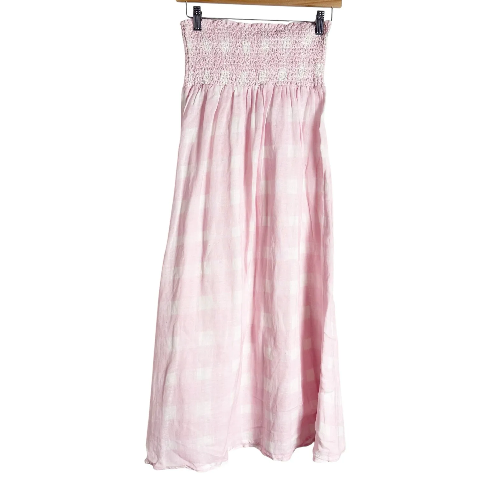 Solid & Striped Willow Linen Gauze Gingham Pink Cloud Midi Dress Skirt S - Image 2