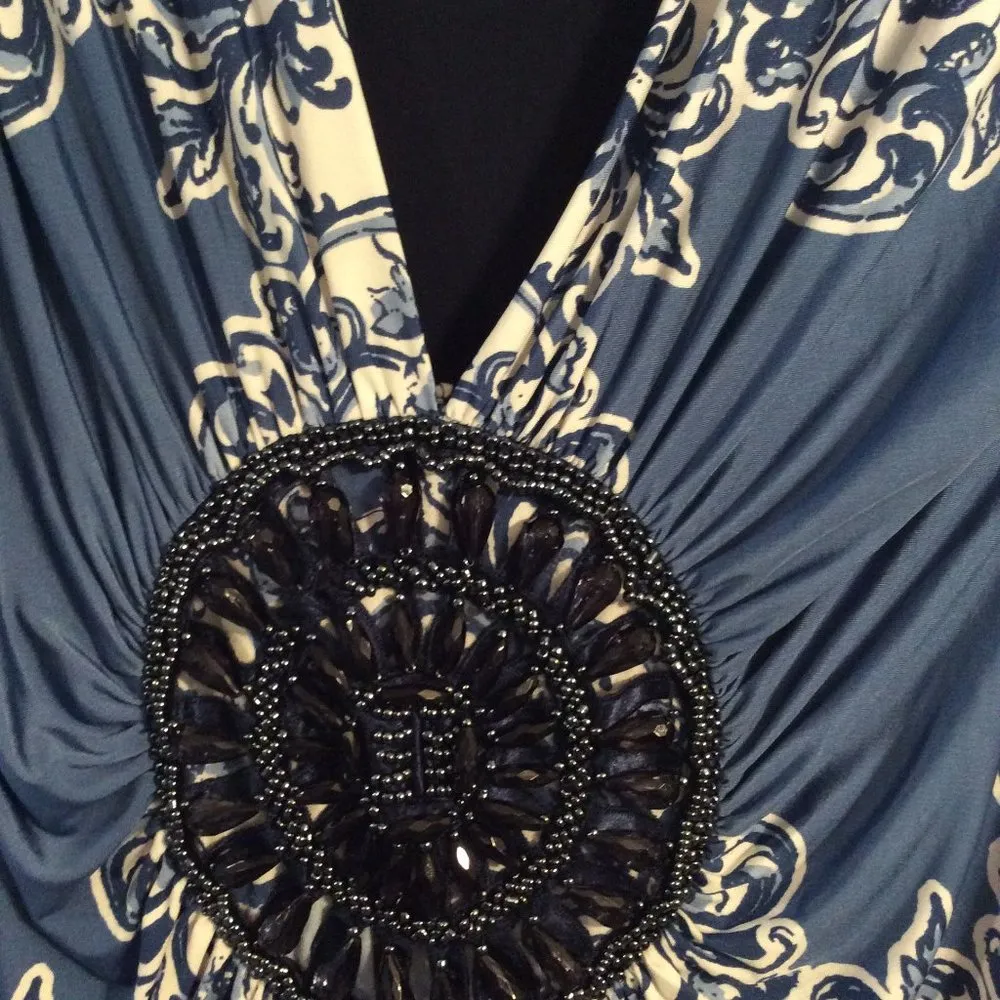 Gorgeous sleeveless embellished blue V neck top XS womens Boston Proper - Image 2