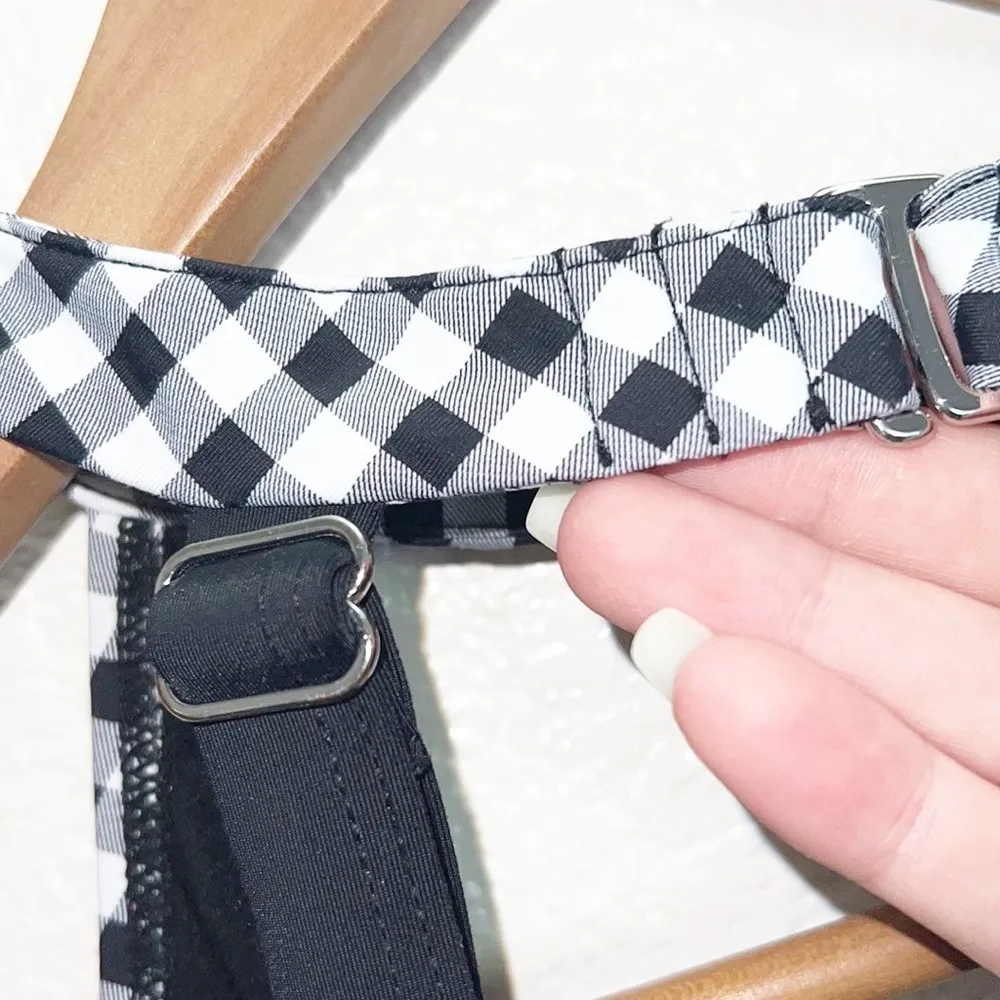 Tinibikini Swimwear Gingham Black White Choker Style V Neck Bikini Top - Image 9