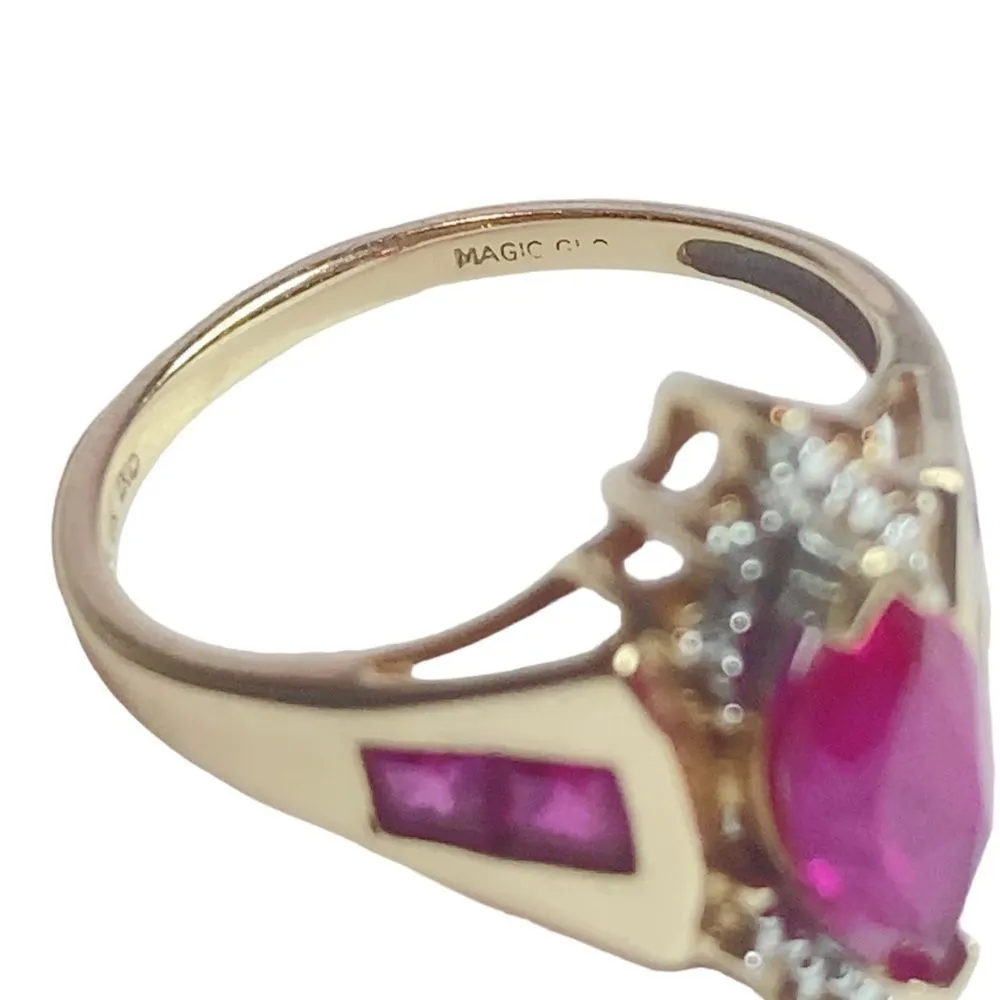 Beautiful 10K Gold Magic Glo Ruby and Diamond Ring Size 7 - Image 4