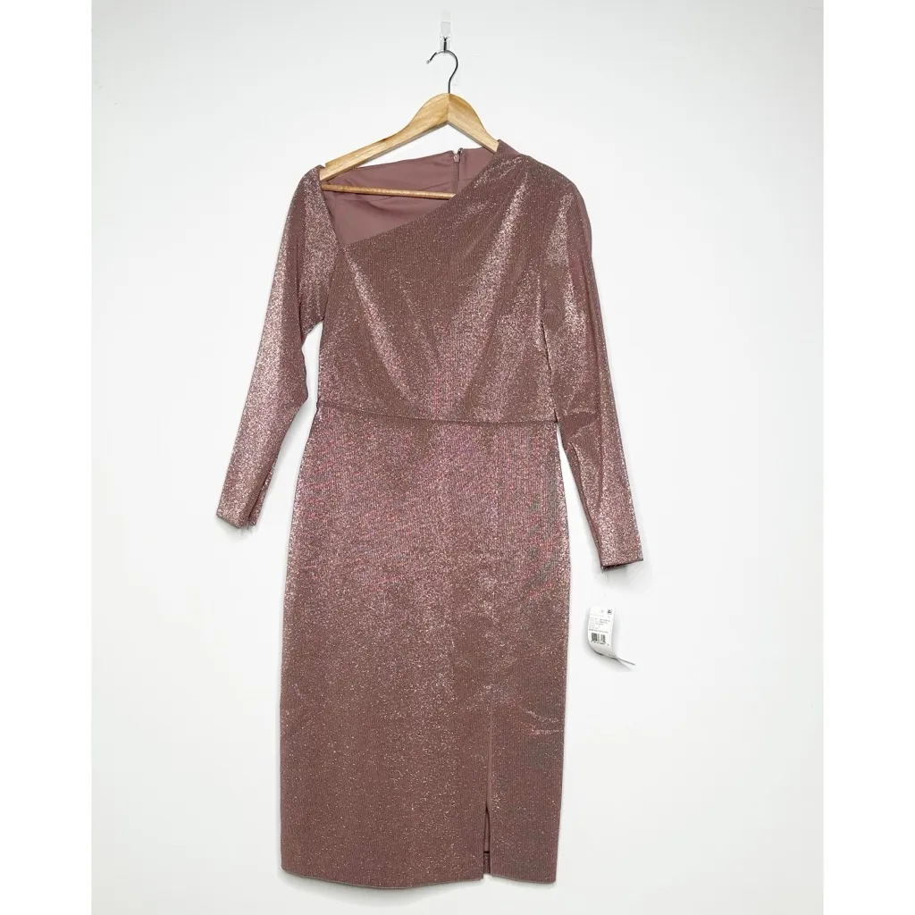 Aidan Mattox NWT Rose Gold Asymmetrical Neckline Midi Dress Size 6 - Image 3