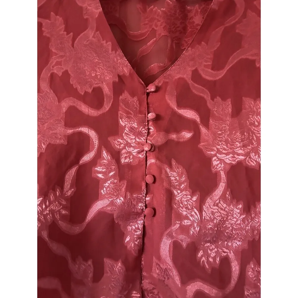 Victoria’s Secret Vintage Sheer Pink Floral Lingerie Button Up Top Size Large - Image 4