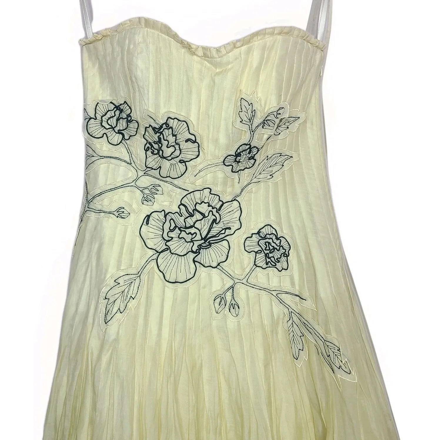 Coast Butter Yellow Cotton Silk Fit & Flare Strapless Dress 10 Applique Flowers - Image 2