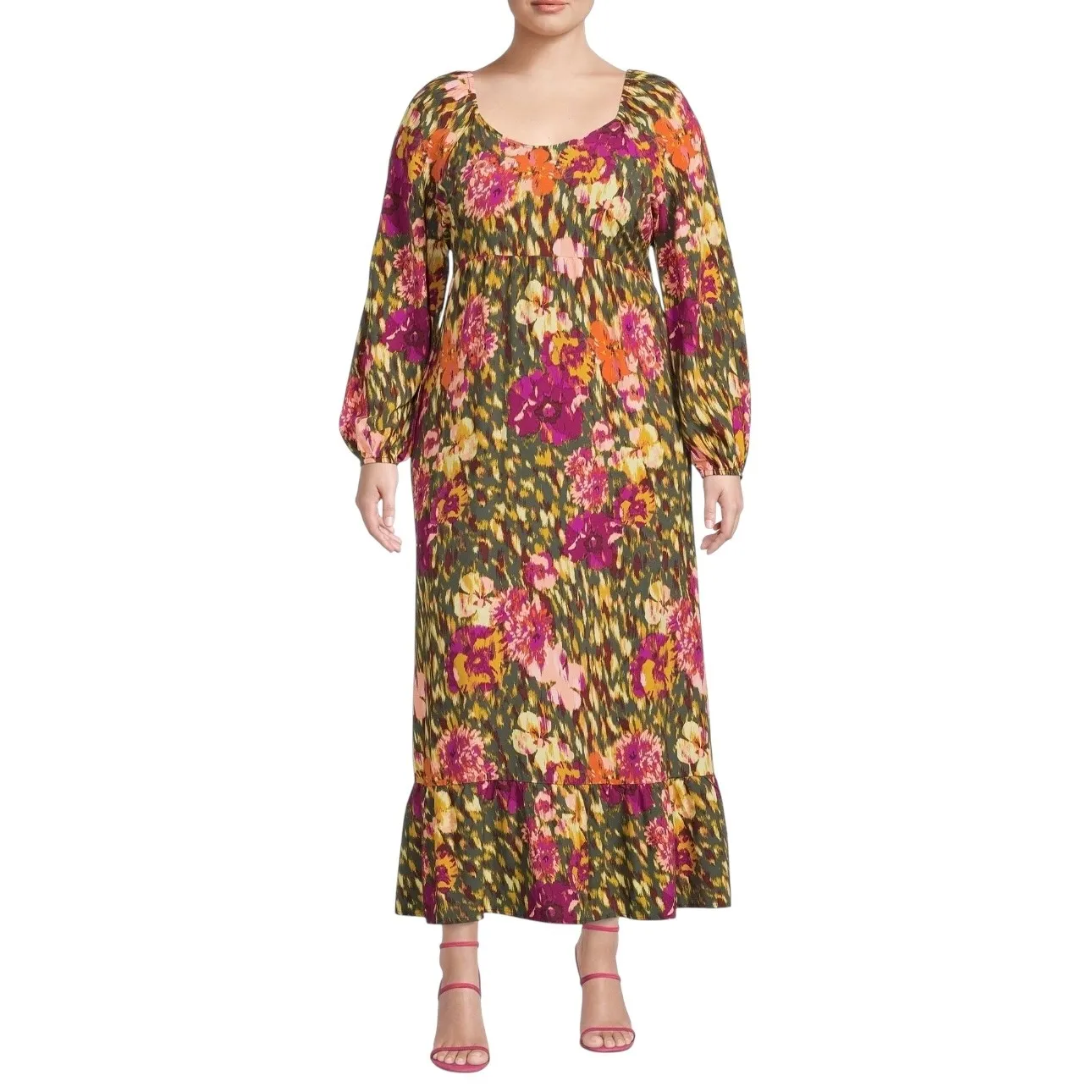 NWT Terra & Sky Sweetheart Neck Raglan Maxi Dress 4X Multi Floral Long Sleeve‎ - Image 13