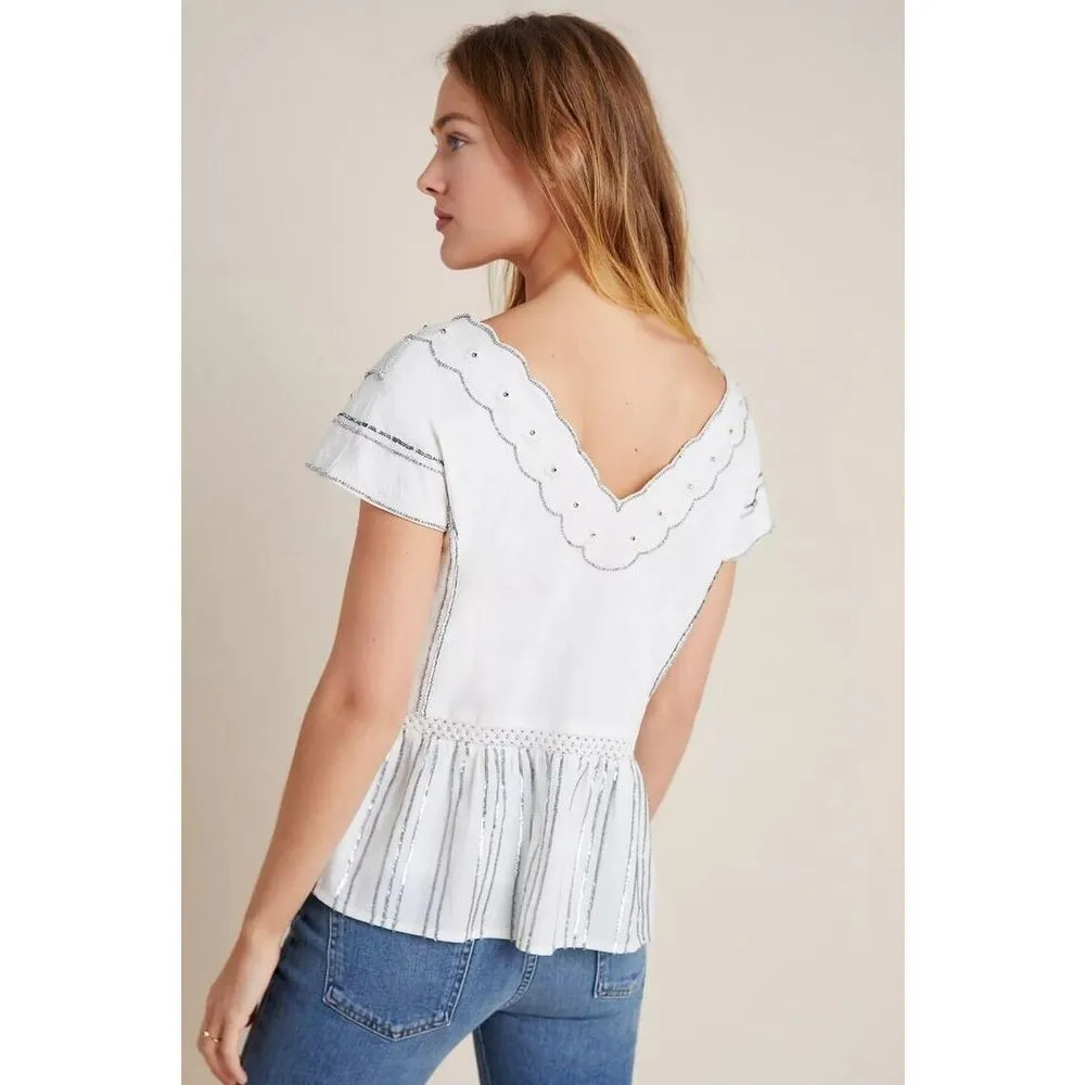 Anthropologie Amalia Lace Beaded Embroidered Blouse Size L. A44 - Image 3