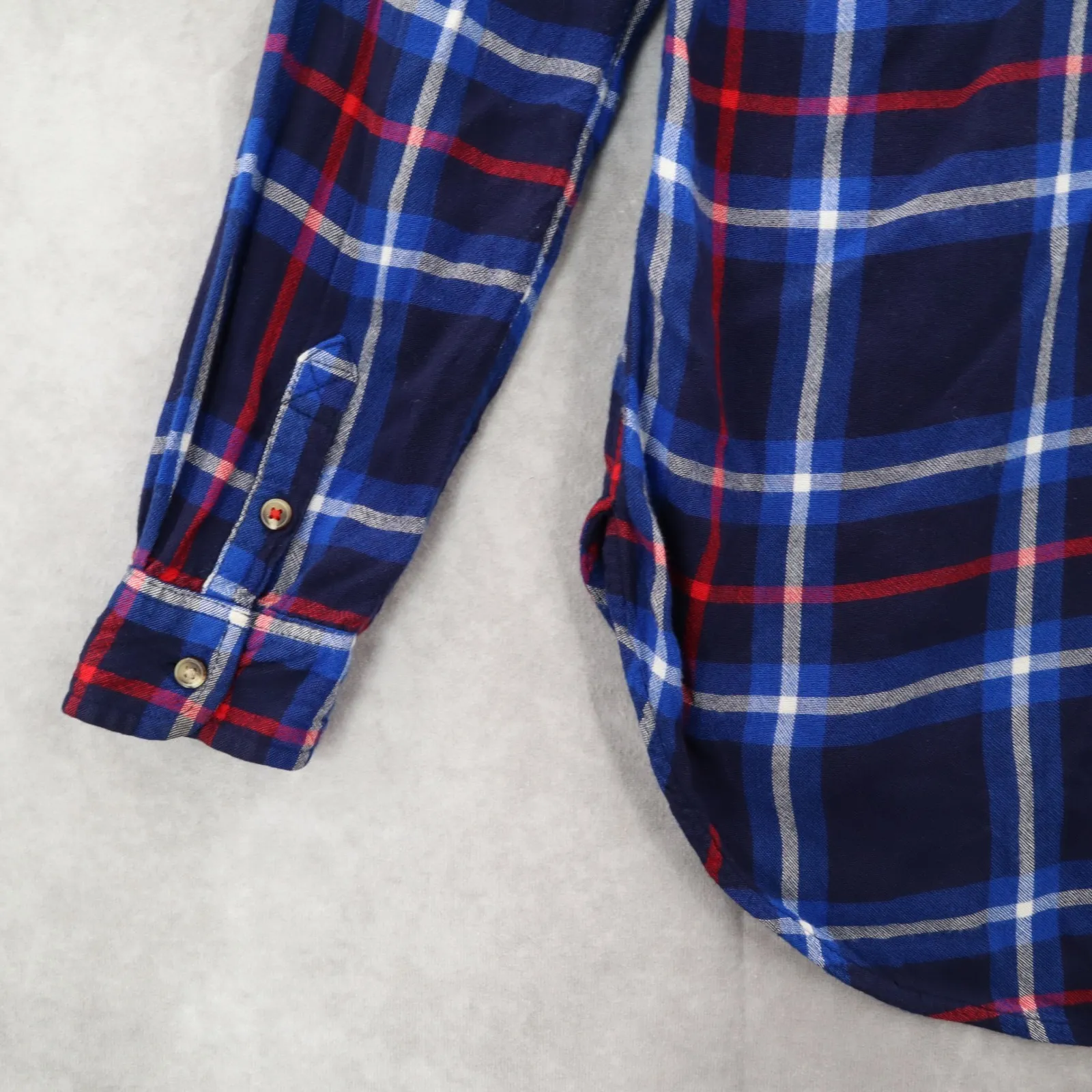 American Eagle Outfitters Boyfriend Fit Blue Flannel Plaid Lumberjack Rugged XS - Image 7