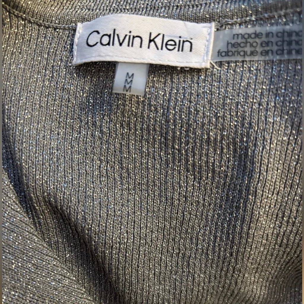 Calvin Klein Metallic Gray Johnny collar  Knit Top Size Medium - Image 2
