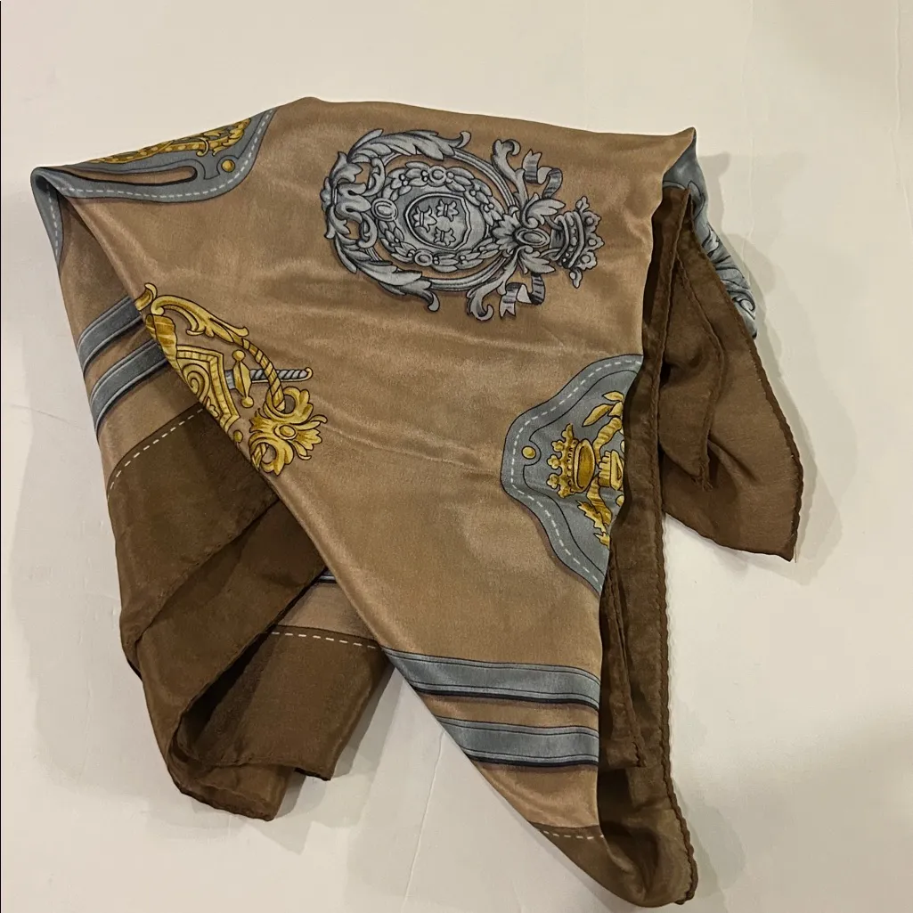 Vintage 100% silk scarf from the Specialty house tan gold brown Japan regency - Image 7