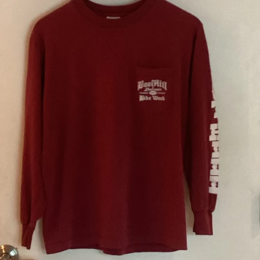 🌟VTG🌟 1995 FAMOUS BOOT HILL SALOON BIKE WEEK LONG SLEEVE BIKER TEE Sz. Med. Black - Image 7