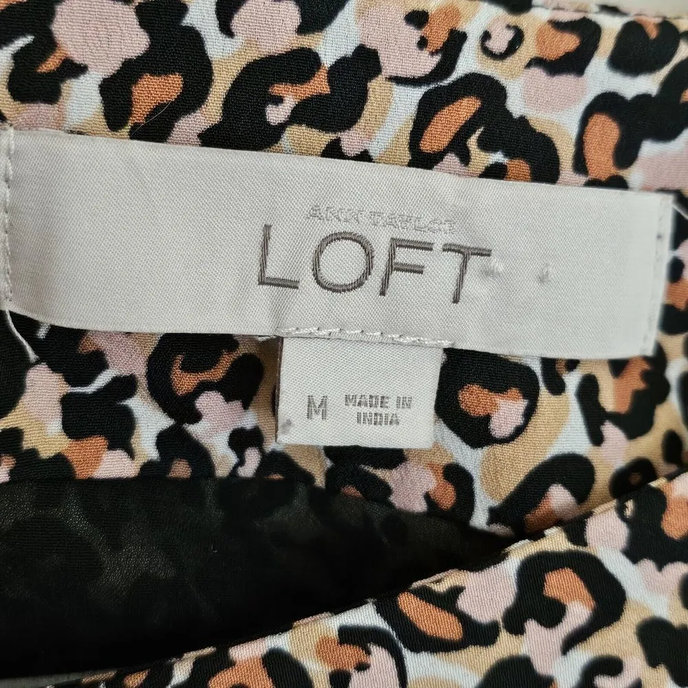 LOFT Animal Print Leopard Cheetah Shift Dress Womens Size M Long Sleeve Tan - Image 7