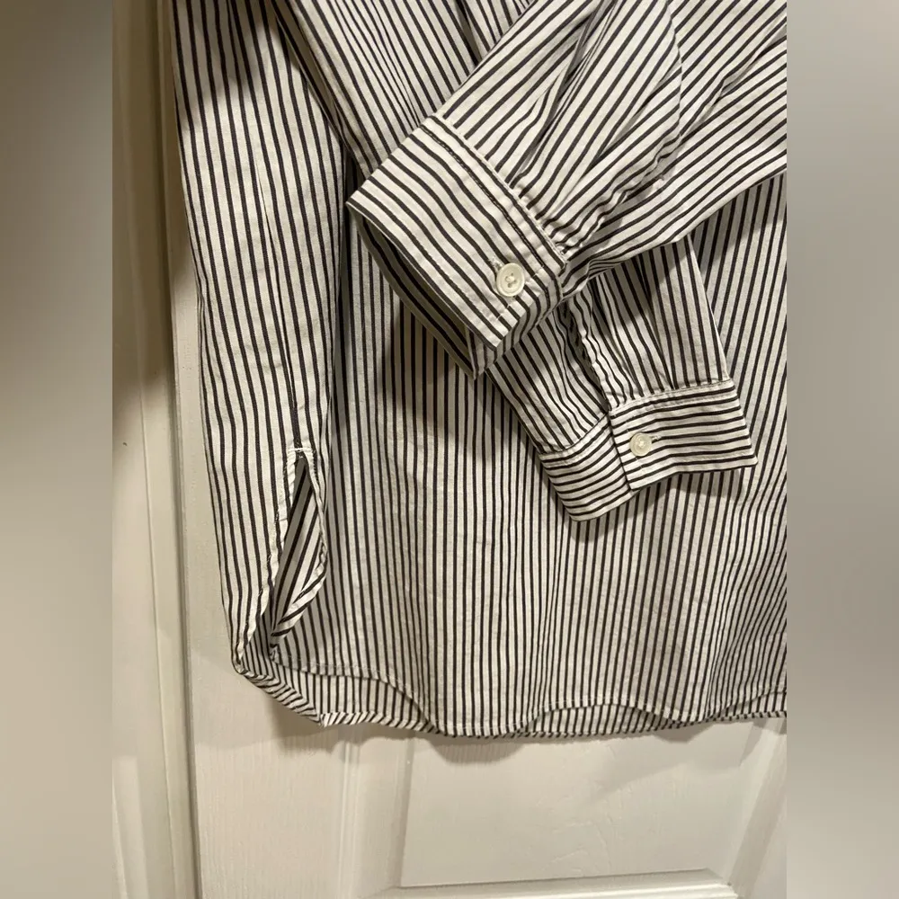 J. Crew Size S Black White Stripe Long Sleeve V Neck Collared Popover Tunic Top - Image 5