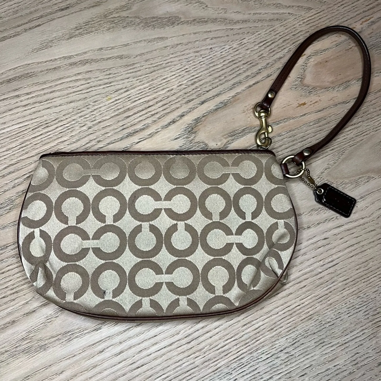 COACH Signature Wristlet Logo Leather Mini Bag Y2K Tan Brown - Image 2