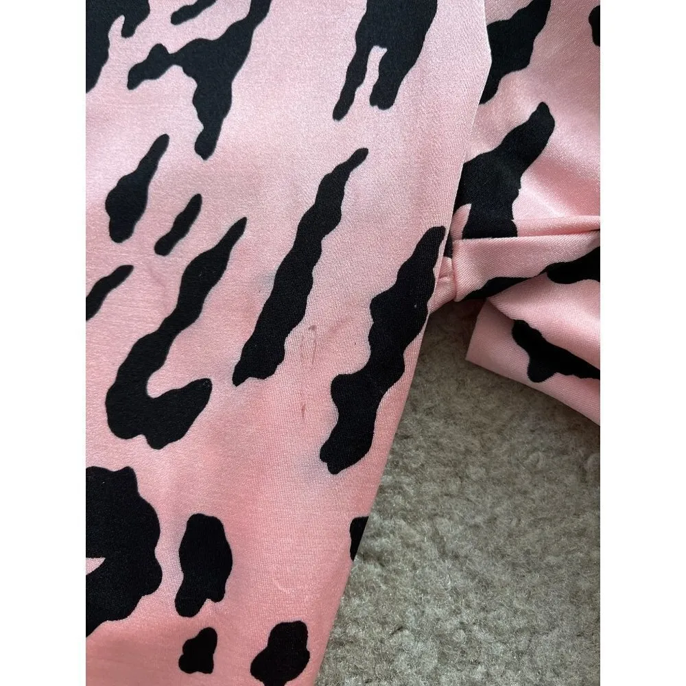 Unisex Pink Rave Festival Y2K Stretchy Skinny Leg Leggings Peach Animal Print - Image 8