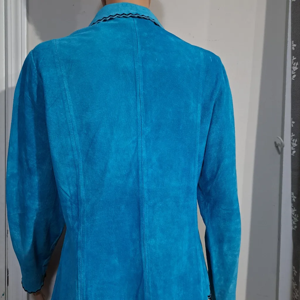 BOB MACKIE 100% Leather Tuquoise shirt size 8 - Image 3