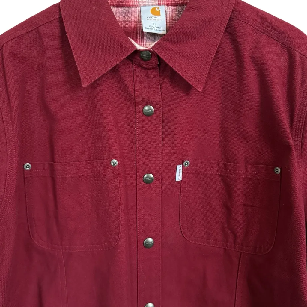 Carhartt Dark Red Womens XL Flannel Lined Canvas Shirt w/ snaps WS006DKR - Image 8