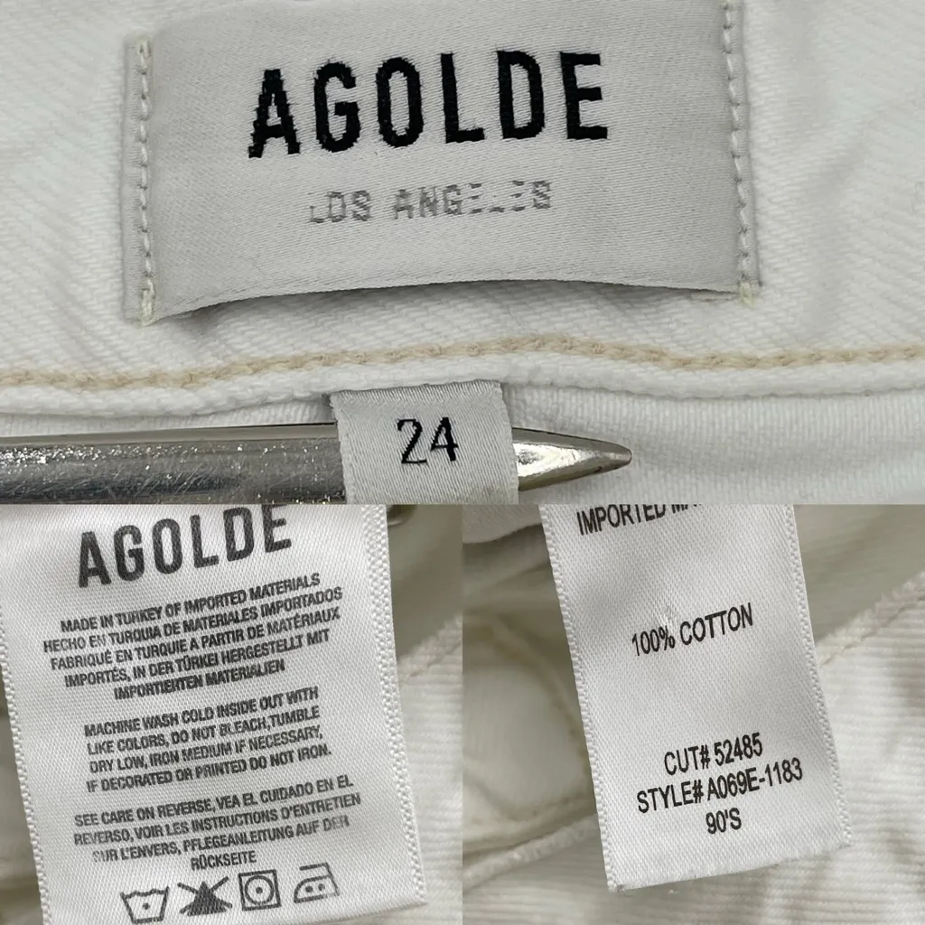 Agolde Jeans 90S Mid Rise Loose Fit White Cotton Knee Holes Size 24 *READ* - Image 6