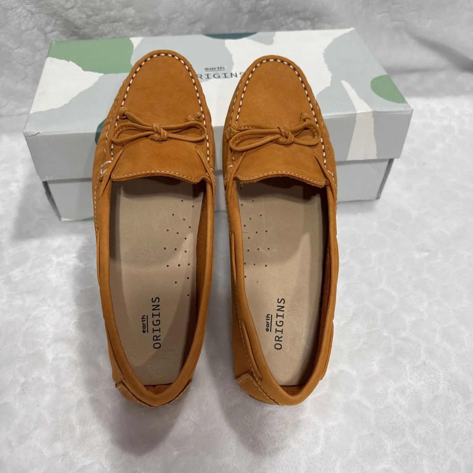 Earth Origins Leather Driving Moccasins Monarch Womens 6W Orange Casual Comfort - Image 3