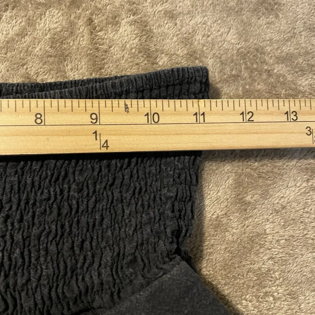 Wide Leg Pants Womens Small Linen Blend Black Smocked Pull On Stretch Pockets - Image 6