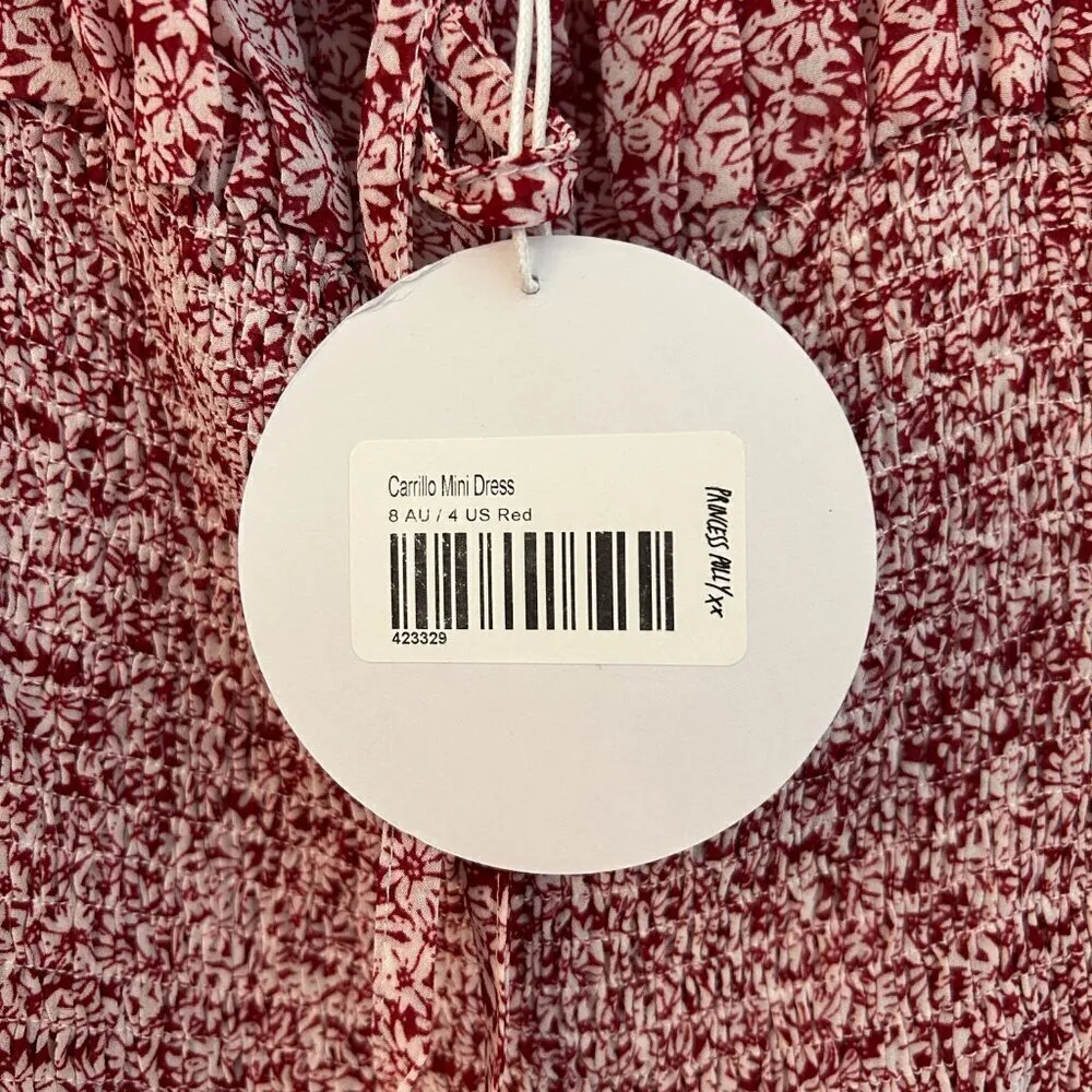 Princess Polly Carrillo Smocked Ruffle Mini Dress in Red Daisy Floral Size 4 NWT - Image 5