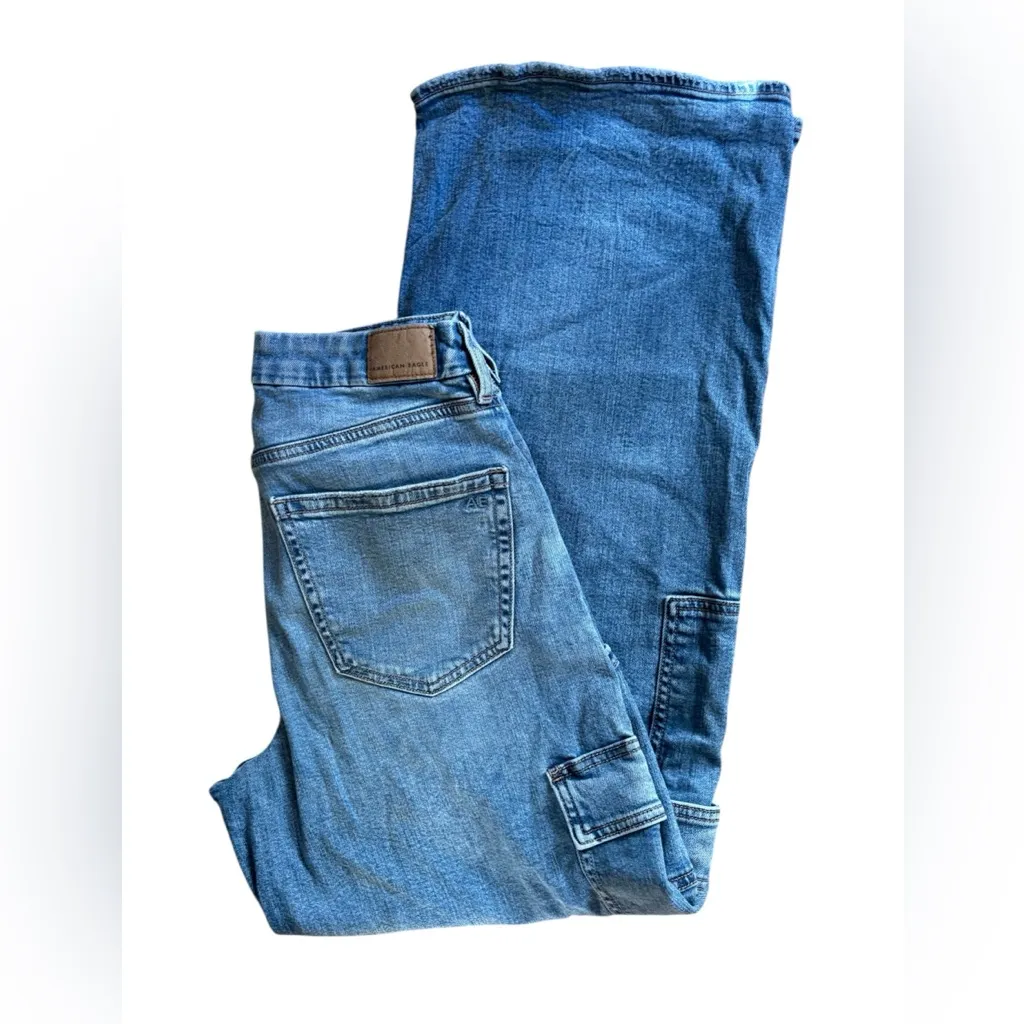 AE American Eagle Stretch Jean 6R Curvy Super High-Waisted Baggy Straight Cargo - Image 3