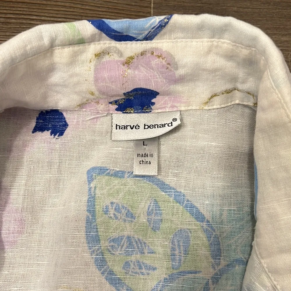 Harvé Benard  Vintage White Floral Collared Shirt - Image 2