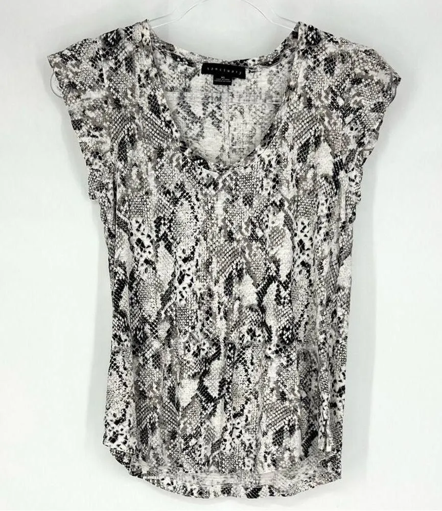 Sanctuary Snakeskin Scoopneck Cap Sleeve Linen T-Shirt XS - Image 2