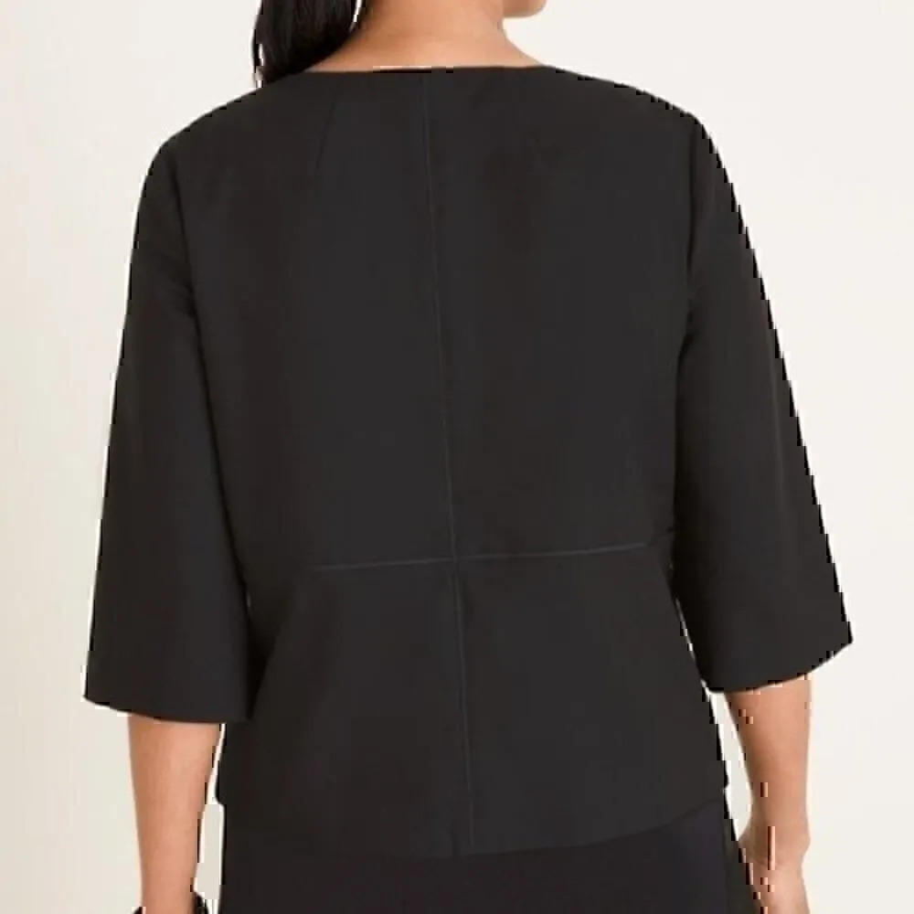 CHICO'S 0 Short 3/4 Sleeve Jacket Solid Black Cropped Work Office Blazer 4 / 6 - Image 3