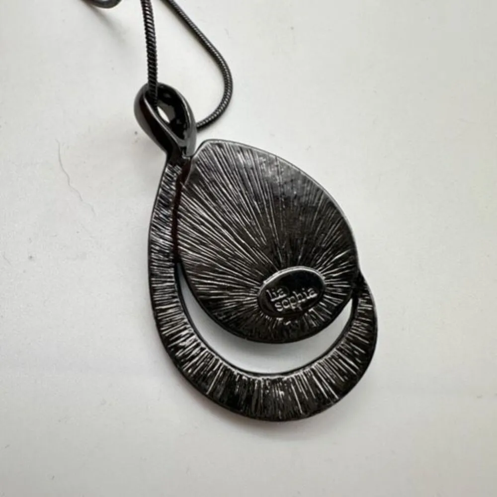 NWOT Lia Sophia‎ Stunning Blue  Gunmetal Pendant Necklace Statement Rope chain - Image 4