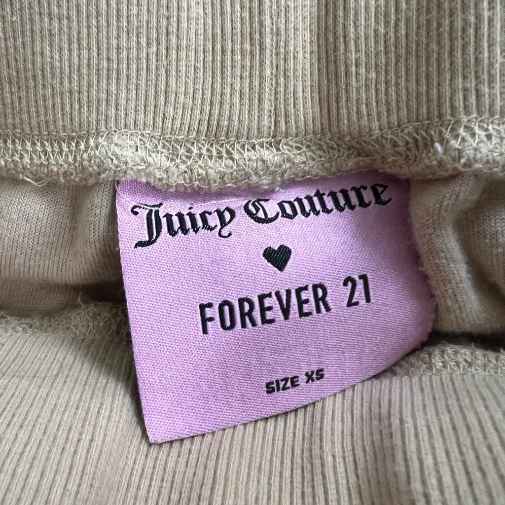 Juicy Couture X Forever 21 Pants Womens XSmall Tan Velour On Jogger Bling Y2K - Image 5