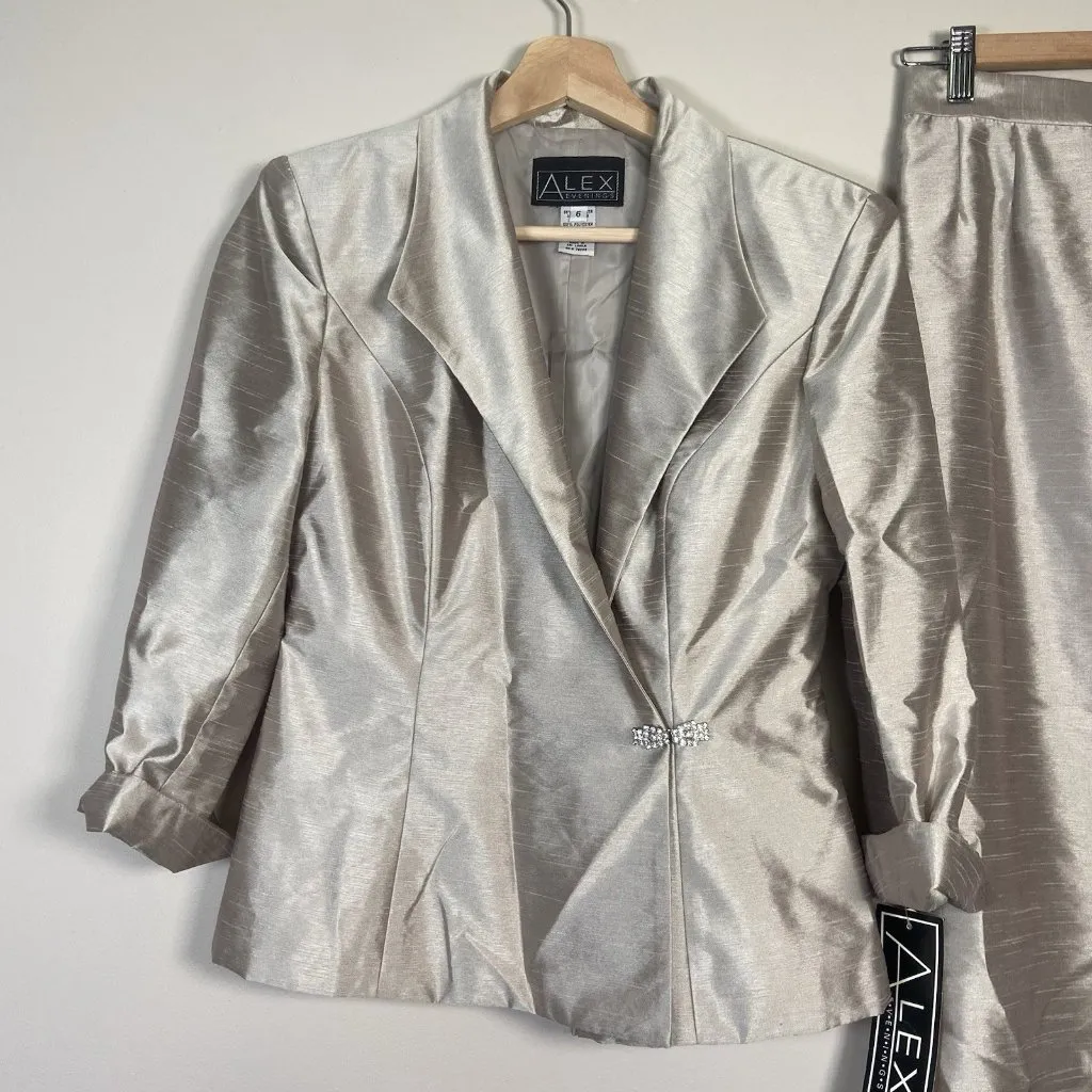 Alex Evenings Formal Suit Womens Size 6 Champagne Shimmer Skirt Jacket Wedding‎ - Image 3