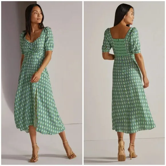 💕FAVORITE DAUGHTER💕 Vineyard Maxi Dress ~ Retro Mosaic Green Print 2 NWT - Image 2