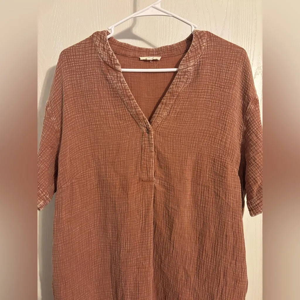 Easel Mineral washed Colton Gauze terracotta midi dress Lg - Image 2