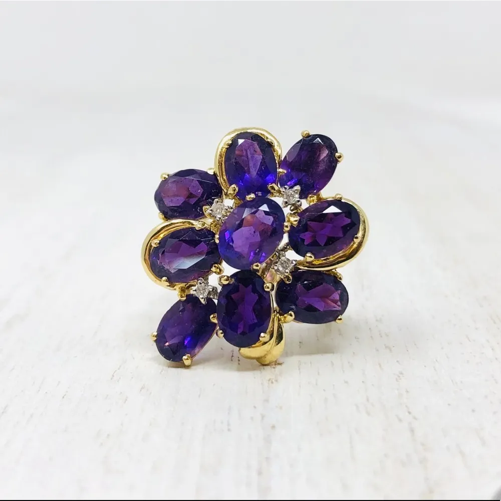 14K Amethyst, Diamonds cocktail ring - Image 6