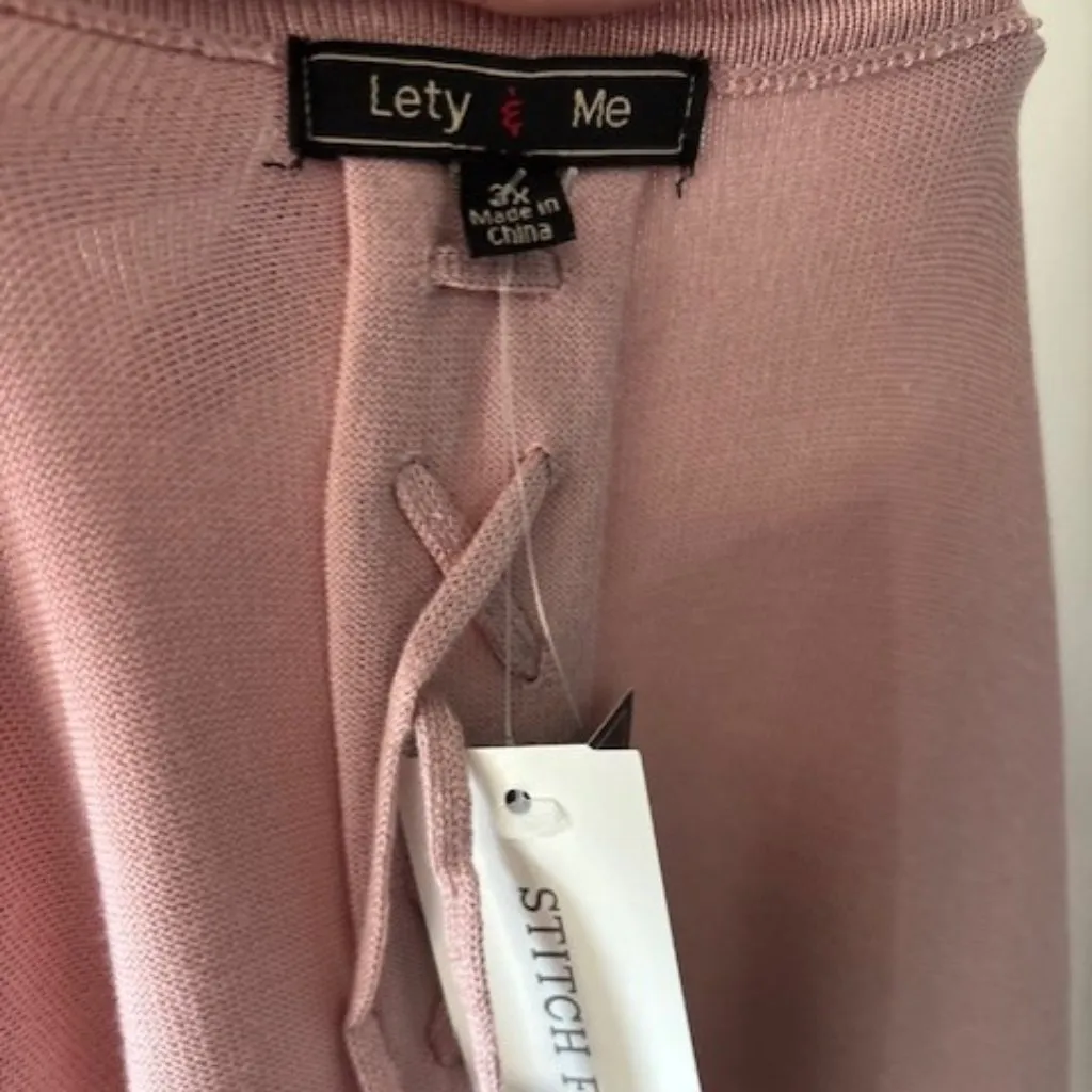 Lety & Me Pink 3X Open Front Cardigan 3/4 Sleeve Lace Up Romantic Feminine Light - Image 8